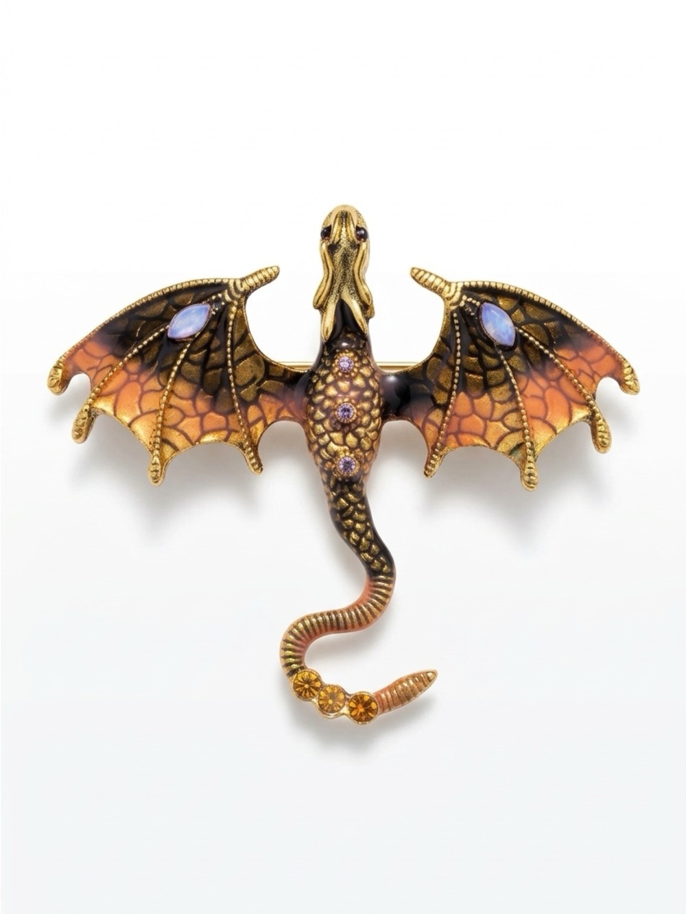 Ornate Gold & Amber Dragon Brooch for Reptile Lovers